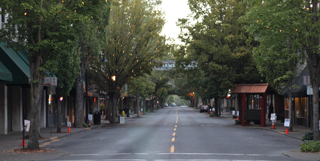East Third Street in downtown McMinnville, Oregon, the historic main street a short walk from Abraham Hanson Law's office
